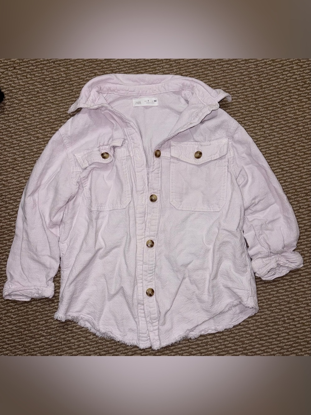 Zara girls size 7 lavender Button-Front long sleeve